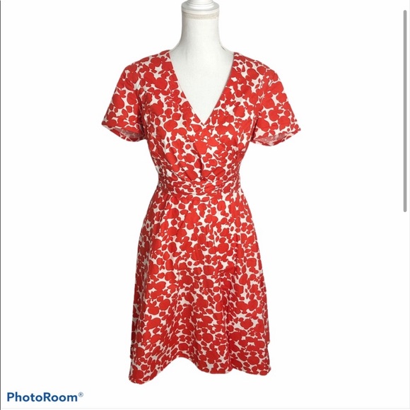 Boden Lara Wrap Dress Red Floral Midi Length Sz 8 - Picture 2 of 11